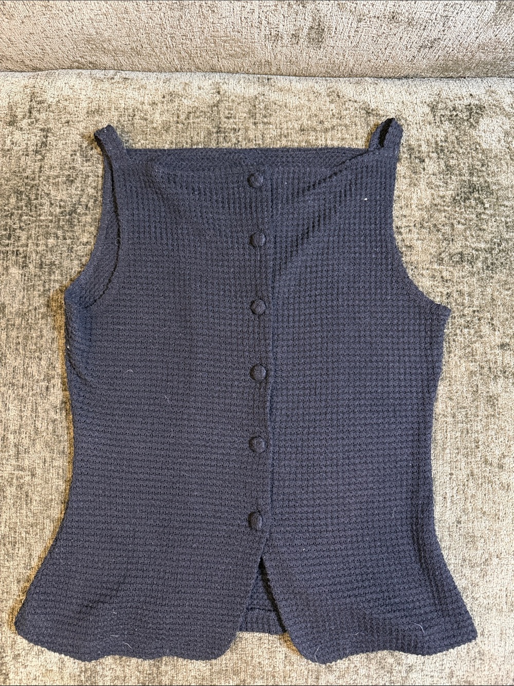Sleeveless Black Knit Button-Front Top